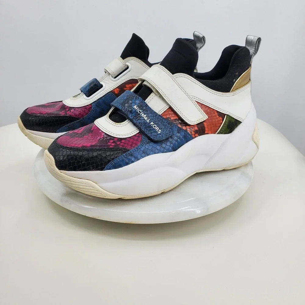 Michael Kors Keeley Multi Color Snakeskin Leather Chunky Sneakers Women 8M Shoes